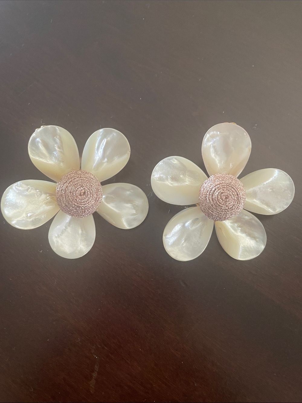 Pearlescent Flower Clip-On Earrings - Cream Petals